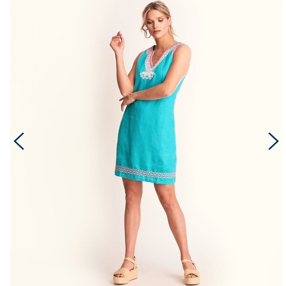 {NWT Hatley Linen Embroidered Portia Sheath Dress in Ceramic Blue Size M} - Picture 2 of 12